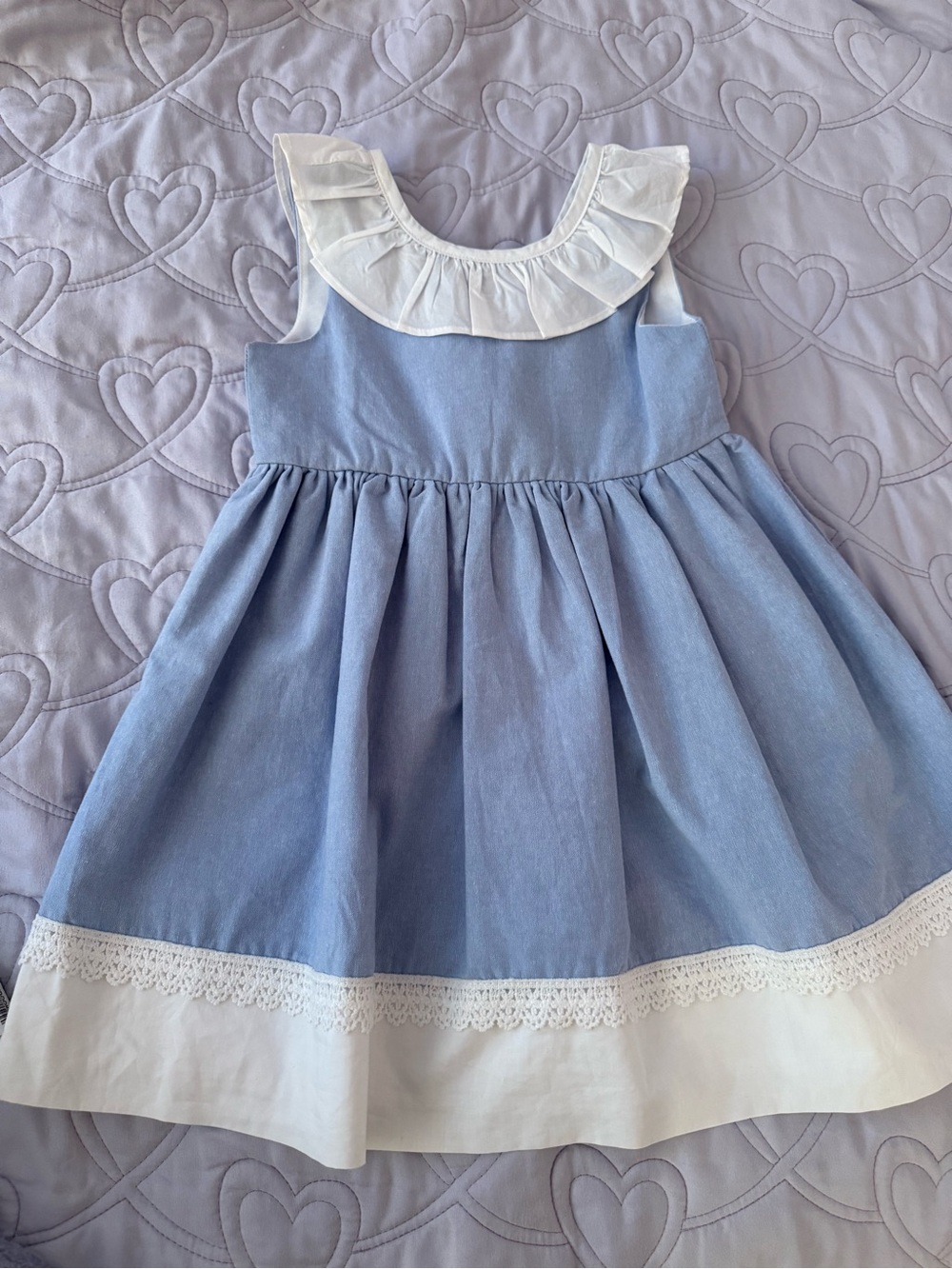 Tahari Girls Blue & White Ruffle Bow Dress 4T EUC